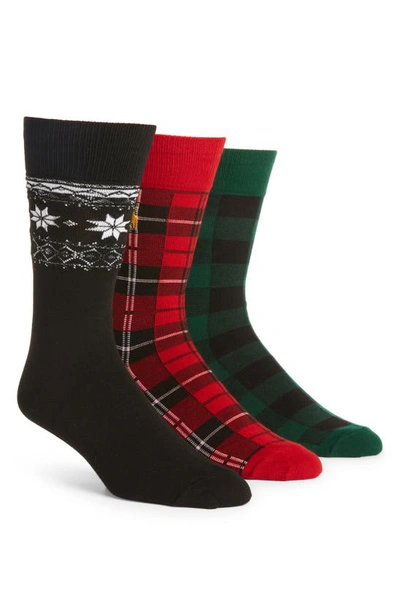 Polo Ralph Lauren Assorted 3-pack Nordic Socks Gift Box In Black/ Red/ Green