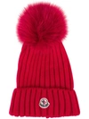 Moncler Bobble Top Beanie - Red