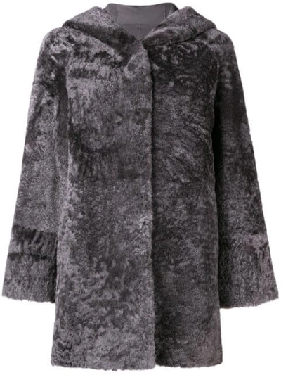 Drome Hooded Fur Coat In Grey