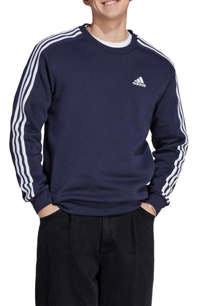 Adidas Originals Essentials Fleece 3-stripes Sweatshirt In Legend Ink,wht