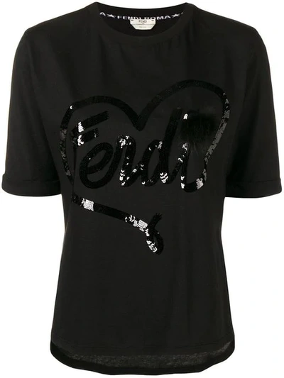 Fendi Logo Embellished T-shirt In Black