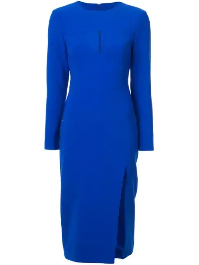 Christian Siriano Textured Crepe Long Sleeve Cut Out Dress In Cobalt