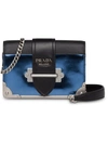 Prada Blue Cahier Small Metallic Leather Shoulder Bag