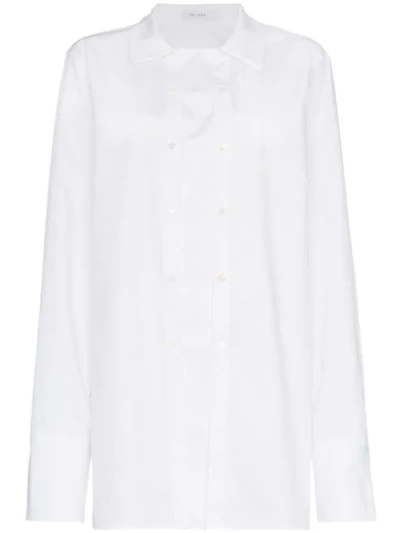 Delada Oversized Double Button Cotton Long Sleeve Shirt - White