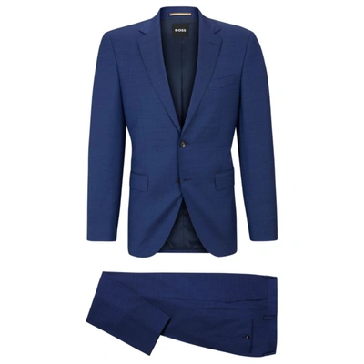 Hugo Boss Regular-fit Suit In A Micro-patterned Wool Blend In Dark Blue