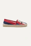 Gucci Leather-trimmed Striped Logo-print Canvas Espadrilles In Red