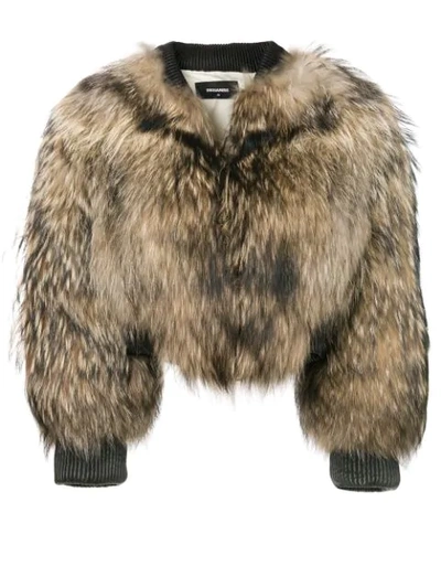 Dsquared2 Racoon Fur Bomber Jacket - Brown