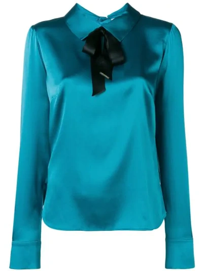 Styland Bow-detail Satin Blouse In Blue