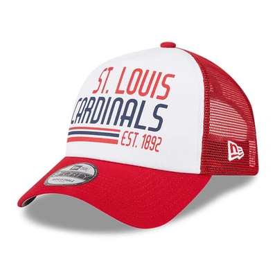 New Era Men's  White, Red St. Louis Cardinals Stacked A-frame Trucker 9forty Adjustable Hat In White,red