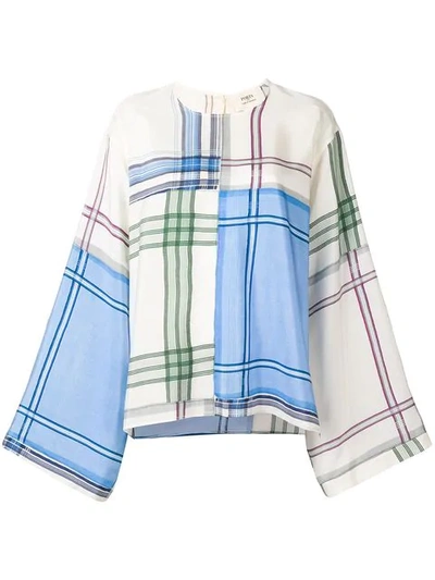 Ports 1961 Bell Sleeves Checked Blouse In White