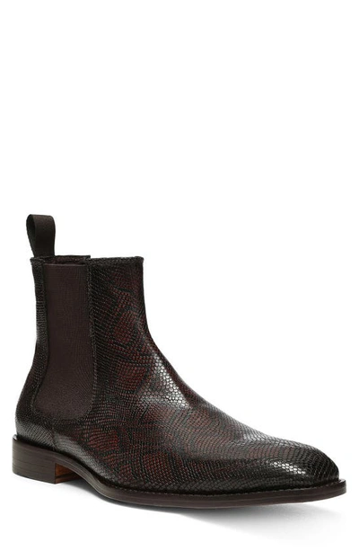 Donald Pliner Snakeskin Embossed Chelsea Boot In Dark Brown