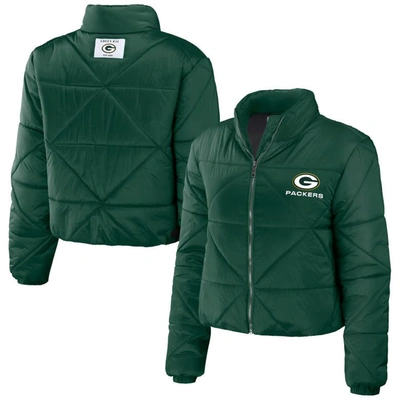 Wear By Erin Andrews Green Green Bay Packers Cropped Puffer Full-zip Jacket