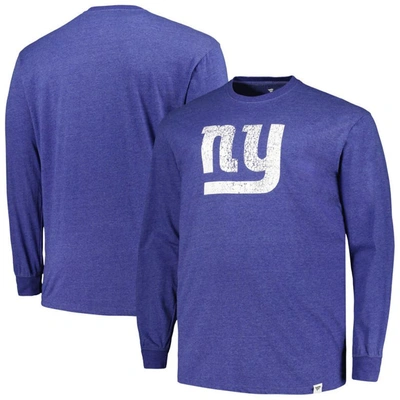 Profile Men's  Heather Royal Distressed New York Giants Big And Tall Throwback Long Sleeve T-shirt