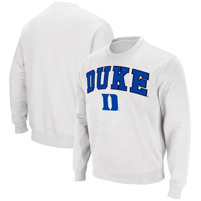 Colosseum Men's  White Duke Blue Devils Arch & Logo Pullover Sweatshirt