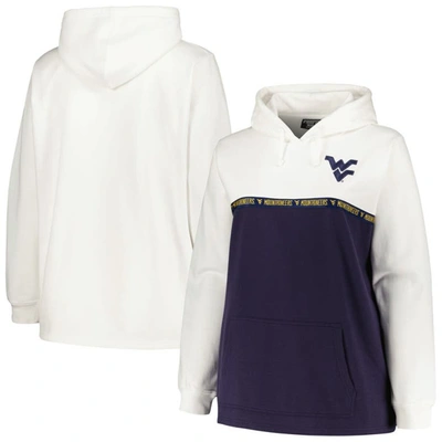 Profile Women's  White, Navy West Virginia Mountaineers Plus Size Taping Pullover Hoodie In White,navy
