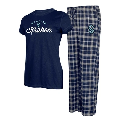 Concepts Sport Women's  Navy, Gray Seattle Kraken Arctic T-shirt And Pajama Pants Sleep Set In Navy,gray