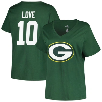 Fanatics Jordan Love Green Green Bay Packers Plus Size Fair Catch Name & Number V-neck T-shirt