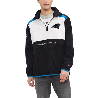 Tommy Hilfiger Men's  Black, White Carolina Panthers Carter Half-zip Hooded Top In Black,white