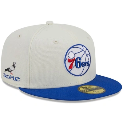 New Era X Staple Cream/royal Philadelphia 76ers Nba X Staple Two-tone 59fifty Fitted Hat