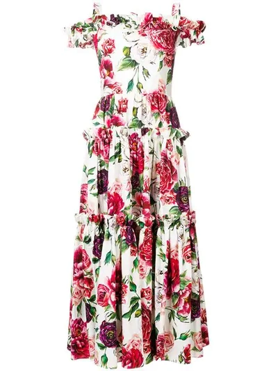 Dolce & Gabbana Cold-shoulder Floral-print Cotton Maxi Dress