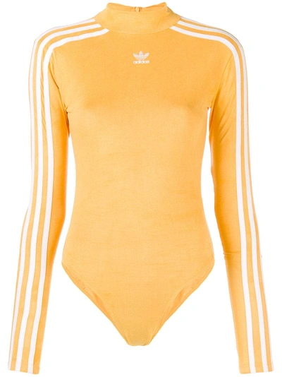 Adidas Originals Striped Logo Bodysuit In Yellow & Orange