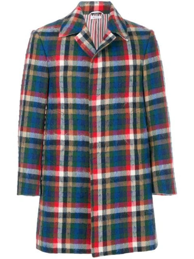 Thom Browne Gingham Tartan Classic Bal Collar Hair Mohair Overcoat - Multicolour