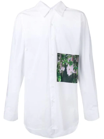 Yuiki Shimoji Floral Print Patch Long-line Shirt In White