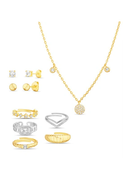 Nes Jewelry Set Of 6 Rings & Necklace In Gold