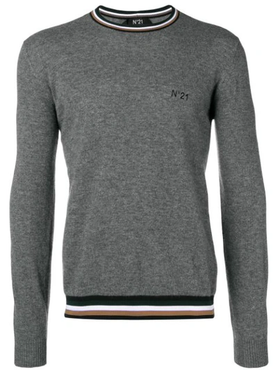 N°21 Nº21 Striped Trim Sweater - Grey