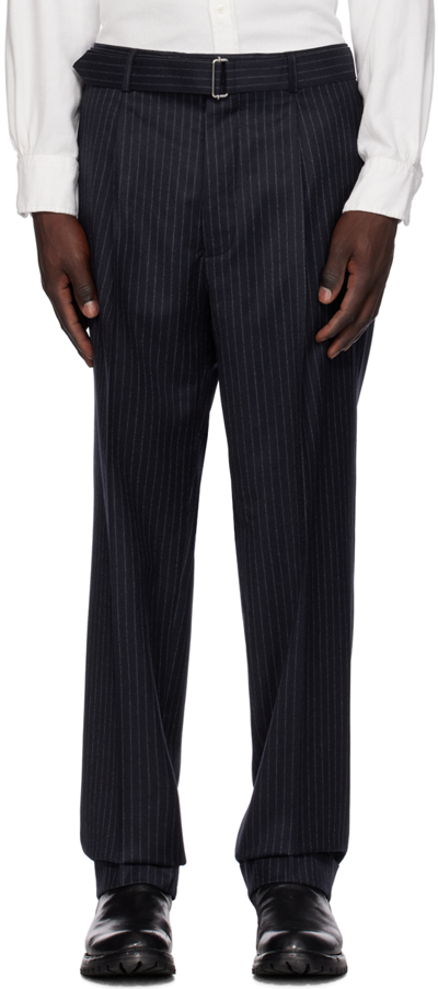Officine Generale Pinstripe-print Pleated Trousers In Darknavy/white