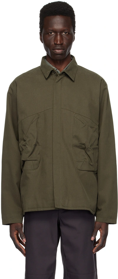 Gr10k Spread-collar Press-stud Fastening Shirt In Military Green