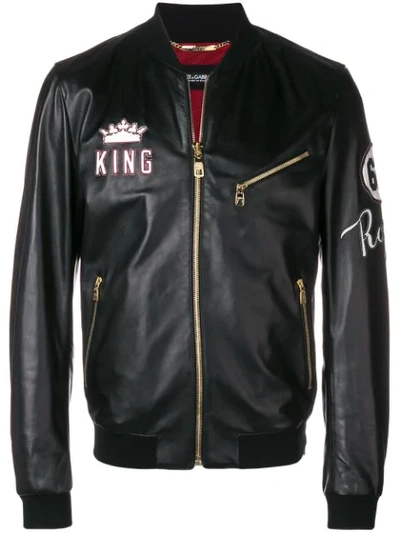 Dolce & Gabbana Leather Jacket With Patch In Black
