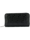 Fendi Black Logo Zip Leather Wallet 