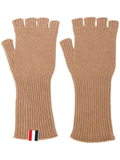 Thom Browne Fingerless Cashmere Gloves In Brown