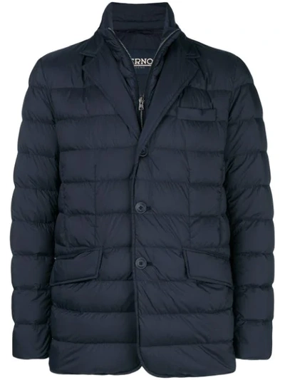 Herno Padded Single Breasted Jacket In Blue
