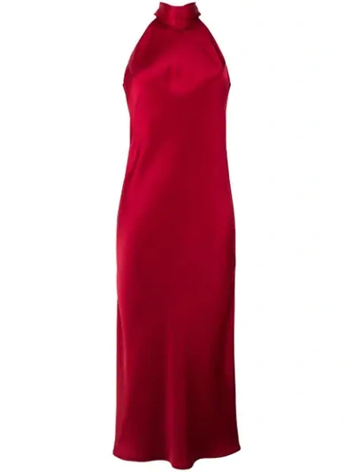 Galvan Sienna Halterneck Satin Midi Dress In Red