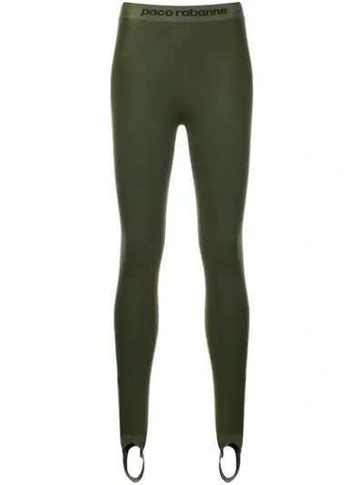 Paco Rabanne Logo Waistband Stirrup Leggings In Army