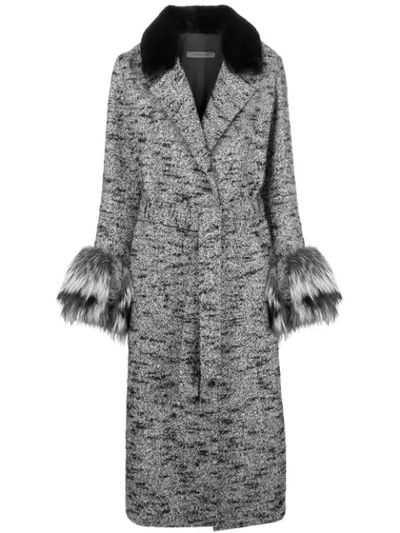 Simonetta Ravizza Fur Detail Belted Coat In Black/white