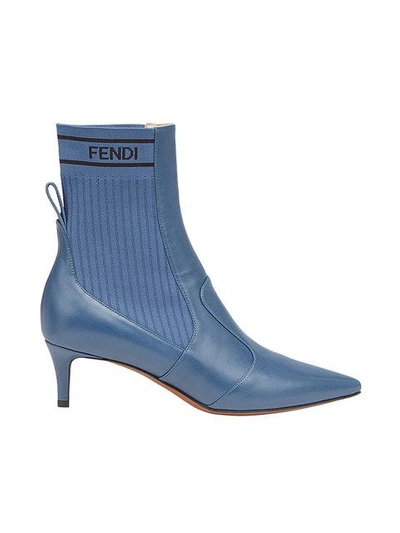 Fendi Leather Ankle Boots In Blue