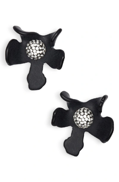 Lele Sadoughi Crystal Lily Button Earrings In Jet
