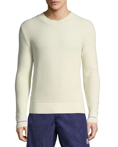 Moncler Men's Waffle-knit Crewneck Pullover Sweater In White