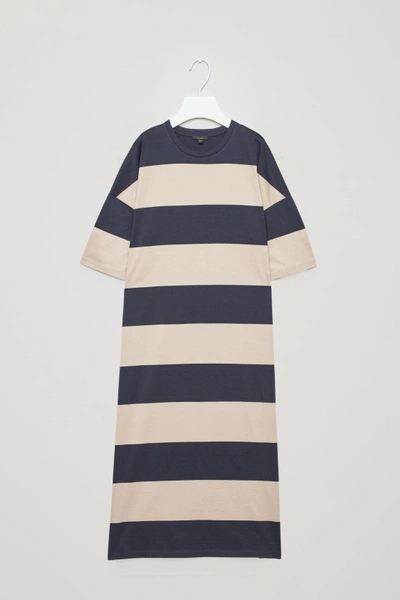 Cos Long Striped T-shirt Dress In Blue