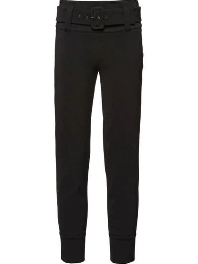 Prada Cropped Tech-jersey Straight-leg Pants In Black