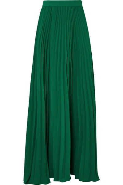 Adriana Degreas Le Fleur Pleated Crepe Maxi Skirt In Jade