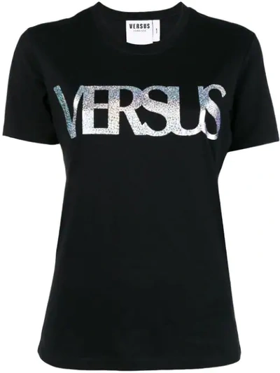 Versus Metal Print Logo Cotton Jersey T-shirt In Black