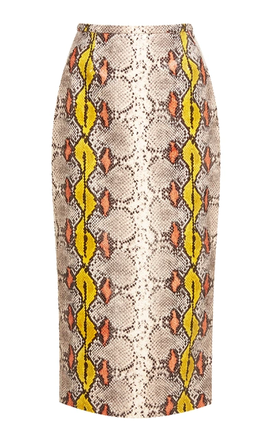 Rochas Python-print Leather Pencil Skirt