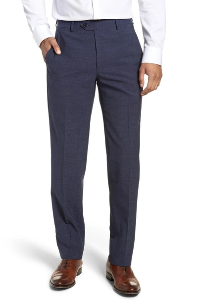 Santorelli Flat Front Solid Wool Trousers In Bright Navy