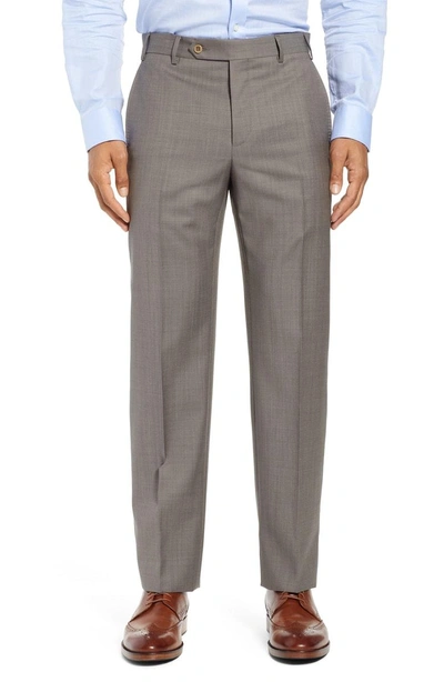 Zanella Devon Flat Front Solid Wool Trousers In Taupe