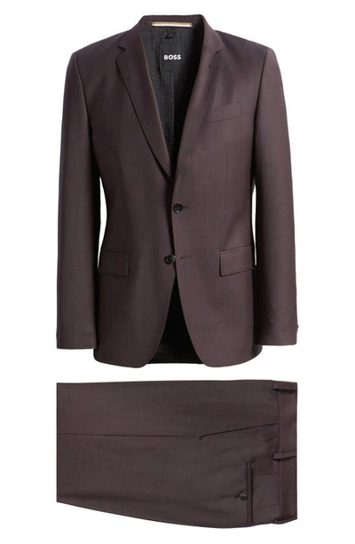 Hugo Boss Tic Weave Slim Fit Suit In Dark Red