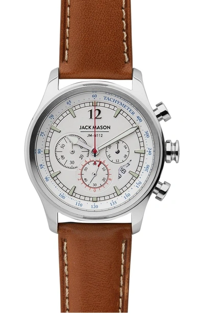 Jack Mason Nautical Chronograph Leather Strap Watch, 42mm In Multi/ Tan